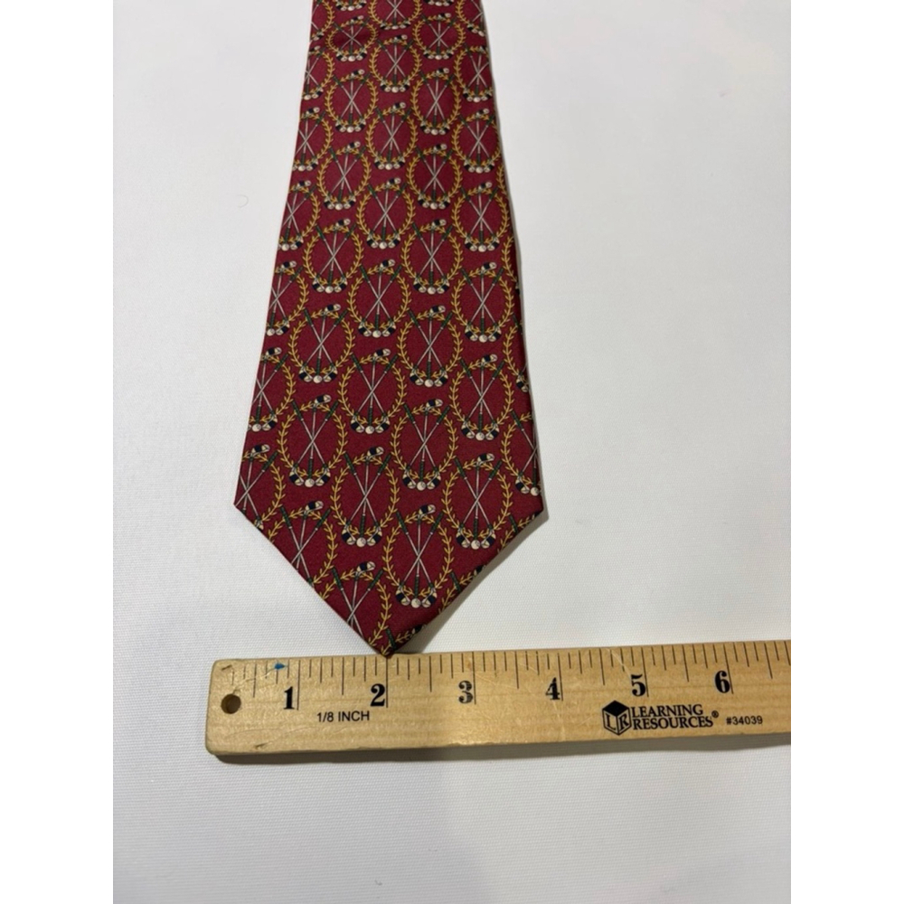 Tommy Hilfiger Silk Tie Burgundy Golf Club Crest Pattern Italian Silk - Picture 3 of 5